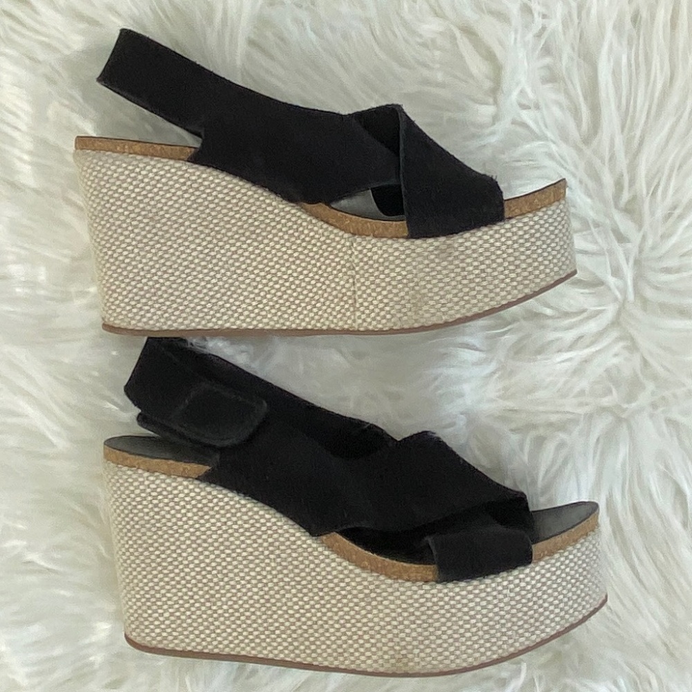 Pedro Garcia Blk Leather Wedge Sandals 38/7.5